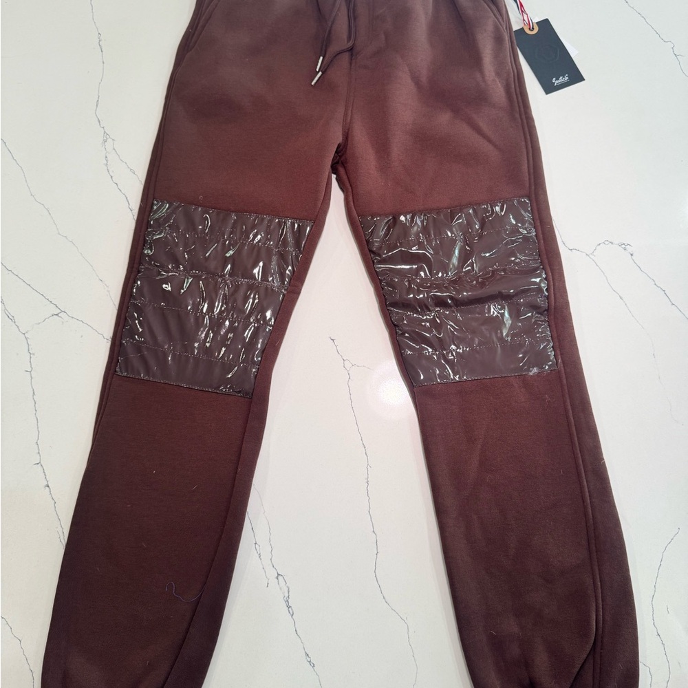 Men's Chocolate Brown Joggers with Glossy Accents